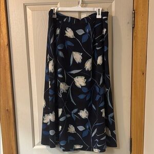 Blue and White A-Line Midi Skirt
